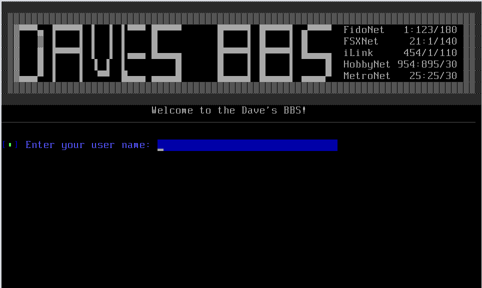 Dave's BBS login Page