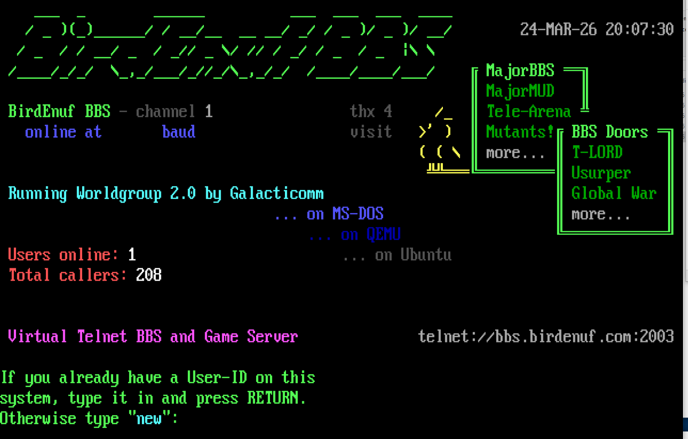 BirdEnuf BBS Login Page